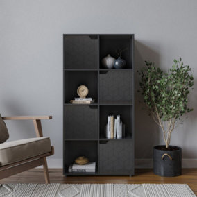 URBNLIVING 119cm Height 8 Cubes Black Wooden Bookcase Display Shelf Storage Cabinet With Modern Geo Black Door