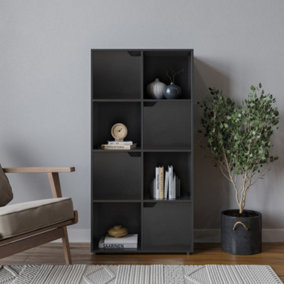 URBNLIVING 119cm Height 8 Cubes Black Wooden Bookcase Shelving Display Shelf Black Door Storage Unit