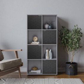 URBNLIVING 119cm Height 8 Cubes Grey Wooden Bookcase Display Shelf Storage Cabinet With Modern Geo Black Door
