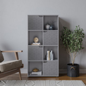 URBNLIVING 119cm Height 8 Cubes Grey Wooden Bookcase Display Shelf Storage Cabinet With Modern Geo Grey Door