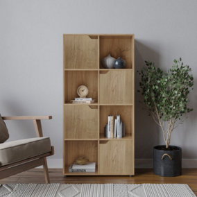 URBNLIVING 119cm Height 8 Cubes Oak Wooden Bookcase Shelving Display Shelf Oak Door Storage Unit