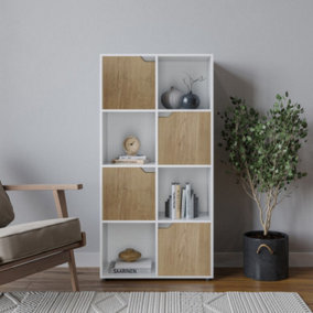 URBNLIVING 119cm Height 8 Cubes White Wooden Bookcase Shelving Display Shelf Oak Door Storage Unit