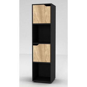 URBNLIVING 119cm Height Black 4 Cube Bookcase Shelving Display Shelf Storage Unit Oak Wooden Door Organiser