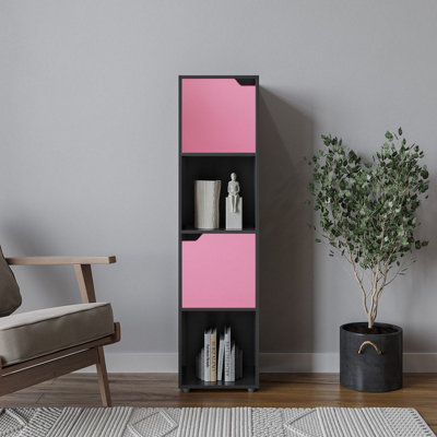 URBNLIVING 119cm Height Black 4 Cube Bookcase Shelving Display Shelf ...