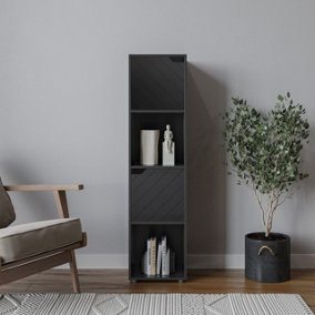 URBNLIVING 119cm Height Black Wooden Cube Bookcase with Line Door Display Shelf Storage Shelving Cupboard