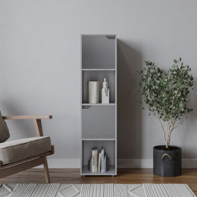 URBNLIVING 119cm Height Grey 4 Cube Bookcase Shelving Display Shelf Storage Unit Grey Wooden Door Organiser