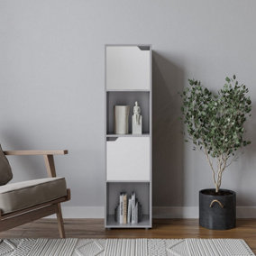 URBNLIVING 119cm Height Grey 4 Cube Bookcase Shelving Display Shelf Storage Unit White Wooden Door Organiser