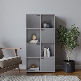 URBNLIVING 119cm Height Grey 8 Cube Bookcase Shelving Display Shelf Storage Unit Grey Wooden Door