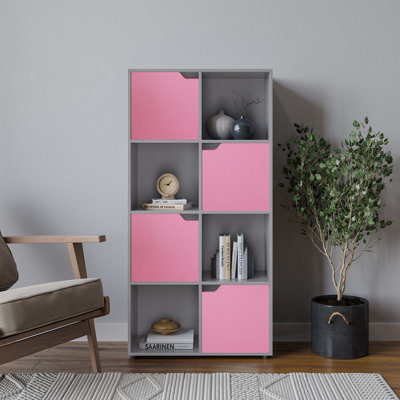 URBNLIVING 119cm Height Grey 8 Cube Bookcase Shelving Display Shelf ...