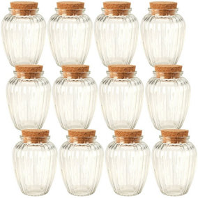 URBNLIVING 11cm Height 12pcs 280ml Ribbed Glass Storage Preserve Pots Jars Containers Cork Lids