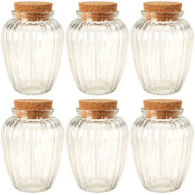 URBNLIVING 11cm Height 6pcs 280ml Ribbed Glass Storage Preserve Pots Jars Containers Cork Lids