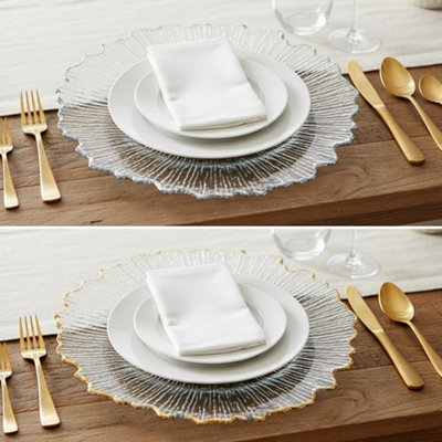 URBNLIVING 12 Pcs Clear Flower Charger Plates Silver Wedding Tableware ...