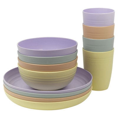 URBNLIVING 12 Pcs Reusable Dinner Picnic Set Unbreakable Plastic Bowls Plates & Cups Outdoor Combopack - 3