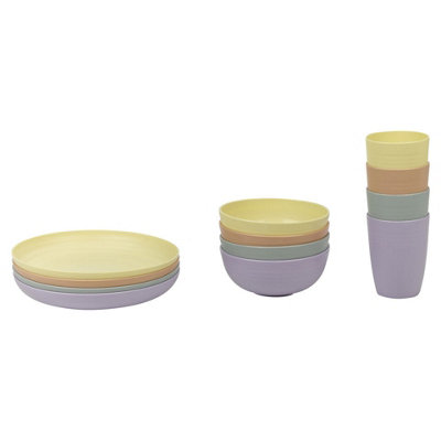 URBNLIVING 12 Pcs Reusable Dinner Picnic Set Unbreakable Plastic Bowls Plates & Cups Outdoor Combopack - 4