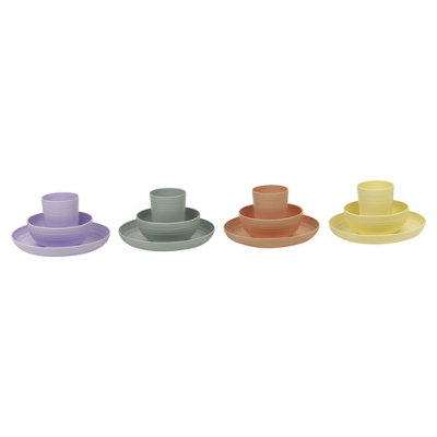 URBNLIVING 12 Pcs Reusable Dinner Picnic Set Unbreakable Plastic Bowls Plates & Cups Outdoor Combopack