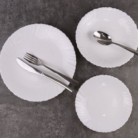 URBNLIVING 12 Pcs White Opal Glass Dinner Set Plates Soup Bowls Dinnerware