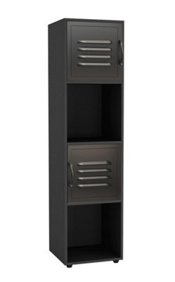 URBNLIVING 120cm 4 Cube Black Bookcase with 2 Black Metal Door Display Storage Unit Shelving Cupboard