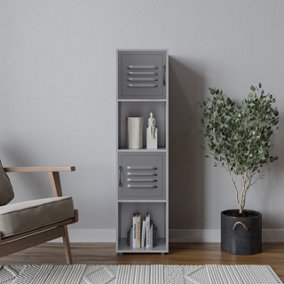 URBNLIVING 120cm Height 4 Cube Bookcase Grey Metal Door Display Storage Unit Shelving Cupboard Grey