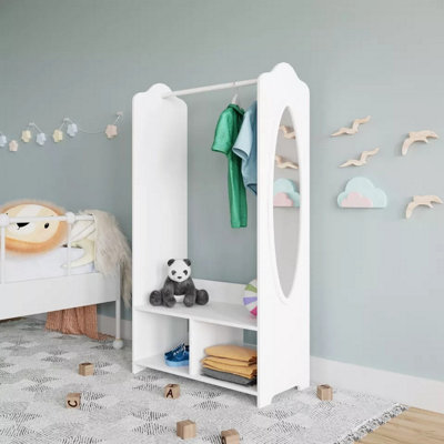 URBNLIVING 120cm Height Kids MDF Wooden Hanging Clothes Rail Wardrobe Storage Display Shelves & Mirror