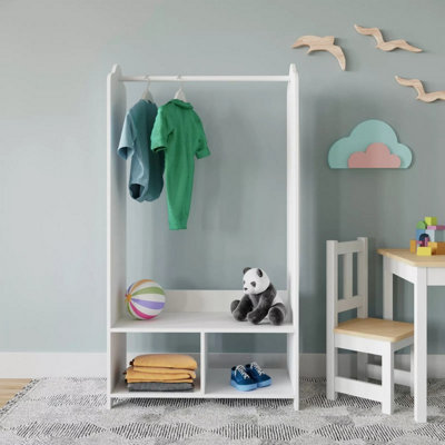URBNLIVING 120cm Height Kids MDF Wooden Hanging Clothes Rail Wardrobe Storage Display Shelves & Mirror