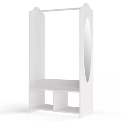 URBNLIVING 120cm Height Kids MDF Wooden Hanging Clothes Rail Wardrobe Storage Display Shelves & Mirror - 3