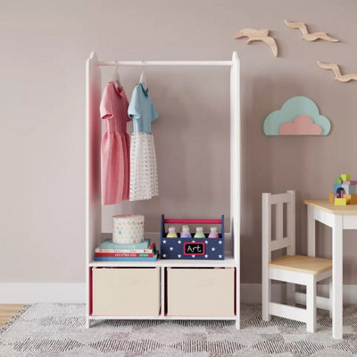 URBNLIVING 120cm Height Kids White Wooden Hanging Clothes Rail Cream ...