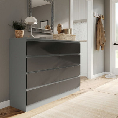 URBNLIVING 120cm Wide Grey Wooden Chest of Black 8 Drawers Bedroom Furniture Storage Bedside Modern Cabinet