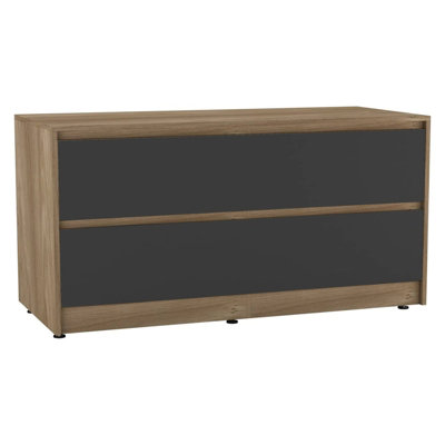 URBNLIVING 120cm Wide Oak Carcass with 4 Black Drawer Bedside End ...