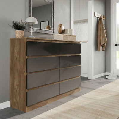 URBNLIVING 120cm Wide Oak Wooden Chest of Black 8 Drawers Bedroom Furniture Storage Bedside Modern Cabinet