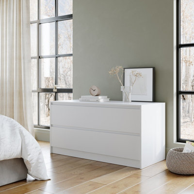 URBNLIVING 120cm Wide White Carcass with 4 White Drawer Bedside End Cabinet Organiser Storage Unit Bedroom Furniture