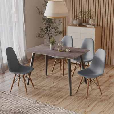 URBNLIVING 120cm Width 5 Pcs Ceramic Armani Grey Rectangle Table with Grey Chairs Set