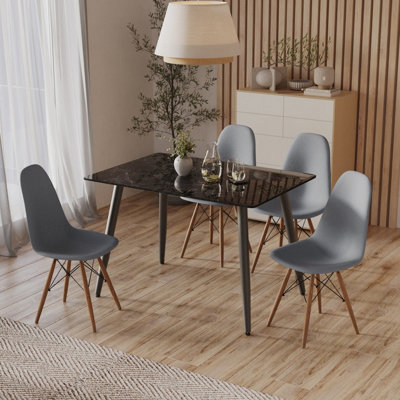 URBNLIVING 120cm Width 5 Pcs Ceramic Crimea Shinny Rectangle Table with Grey Chairs Set