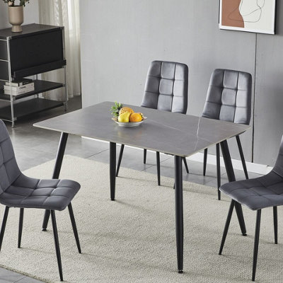 URBNLIVING 120cm Width Armani Grey Modern 4 Seater Ceramic Square Shape Top Kitchen & Dining Room Table