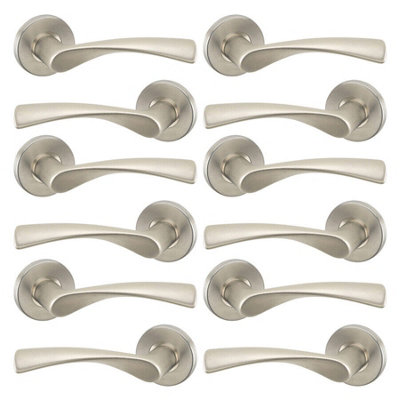 URBNLIVING 120mm Length 12 Pcs Lyon Metal & Satin Nickel Rose Lever Latch Door Handles Set