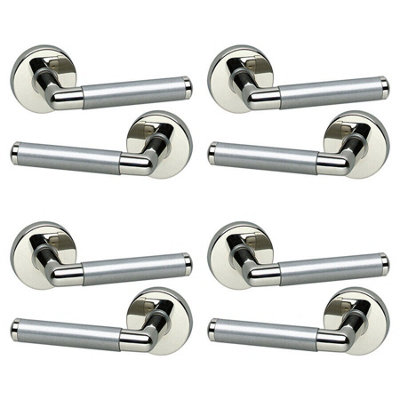 URBNLIVING 120mm Length 8 Pcs Vienna Metal & Polished Nickel Rose Lever Latch Door Handle Set