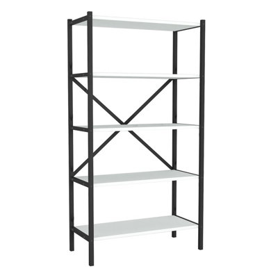 URBNLIVING 121cm Height 5-Shelf White Wooden Bookcase With Metal Frame Home Décor Storage and Shelving Unit