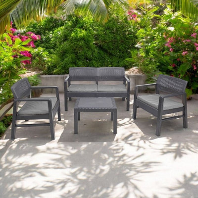 URBNLIVING 121cm Width 4 Pcs Rattan Garden Furniture Lounge Set Sofa Arm Chairs Side Table Outdoor Anthracite Set with Cushions DIY at B Q