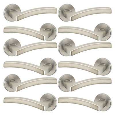 URBNLIVING 122mm Length 12Pcs Harcourt Metal & Satin Nickel Rose Lever Latch Door Handles Set