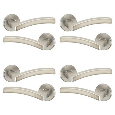 URBNLIVING 122mm Length 8Pcs Harcourt Metal & Satin Nickel Rose Lever Latch Door Handles Set