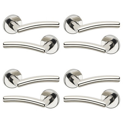 URBNLIVING 122mm Length 8Pcs Perpignan Metal & Polished Nickel Lever Latch Door Handles Set