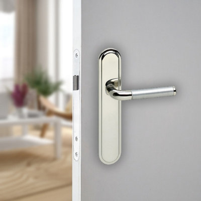 URBNLIVING 123mm Length 2 Pcs Vienna Metal & Polished Nickel Lever Latch Door Plain Handles Set