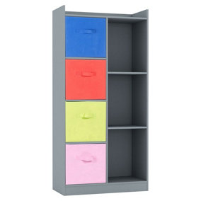 URBNLIVING 128cm Height Tall Black Wooden 7 Multicolour Cube  Bookcase Shelving Display Storage Unit Cabinet Shelves