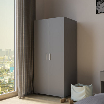 URBNLIVING 130cm Height Grey Wooden 2 Door Wardrobe Storage