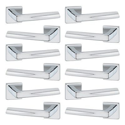 URBNLIVING 136mm Length 12 Pcs Sydney Metal & Chrome Rose Lever Latch Door Handles Set