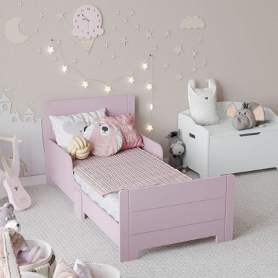 URBNLIVING 140cm Length Pink Classic Wooden Toddler Kids Bed Safety Side Guard Rail Girl Boy Bedroom