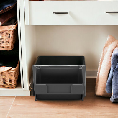 URBNLIVING 14cm Height Black Plastic Wall Mounted Stacking Box Storage Bins Tool Shelving Rack Single
