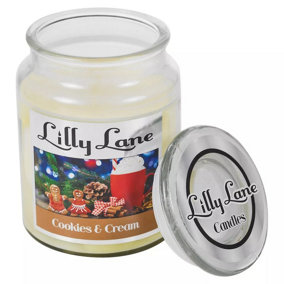 URBNLIVING 14cm Height Cookies & Cream Lilly Lane 18oz Large Scented Candle Glass Jar Fragrance Aromatic Home