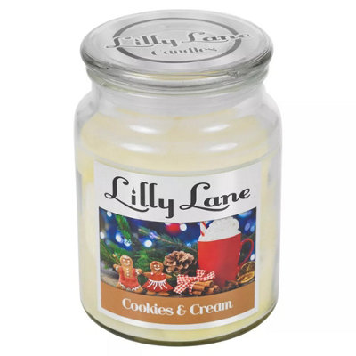 URBNLIVING 14cm Height Cookies & Cream Lilly Lane 18oz Large Scented Candle Glass Jar Fragrance Aromatic Home