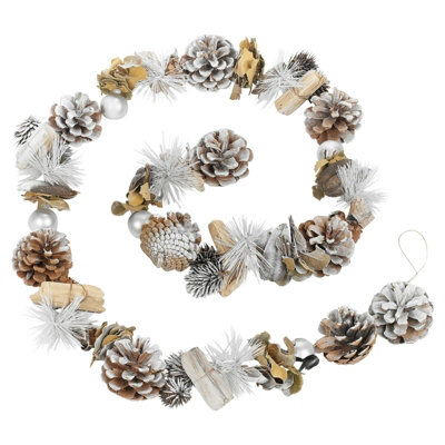 URBNLIVING 150cm Genuine Pinecone Christmas Garland Natural White Tree Fireplace Decor Xmas Door Wreath