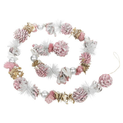 URBNLIVING 150cm Genuine Pinecone Christmas Garland Pink Tree Fireplace Decor Xmas Door Wreath